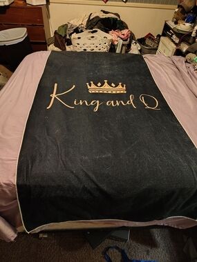 SHEIN Navy Blanket with Gold 'King and Q' Script For Sale!